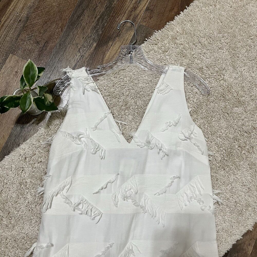 Anthropologie Maeve 6 Coastal White Fringe V-Neck Sleeveless Mini Shift Dress - Picture 2 of 5